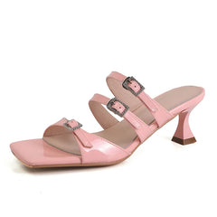 Design Slippers Buckles High Heels Sandals Party Office Genuine Leather Pumps Shoes Woman