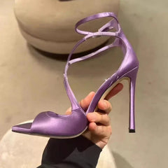 Silk Thin High Heels Brand Banquet Open Toe Cross-tied Elegant Sandals