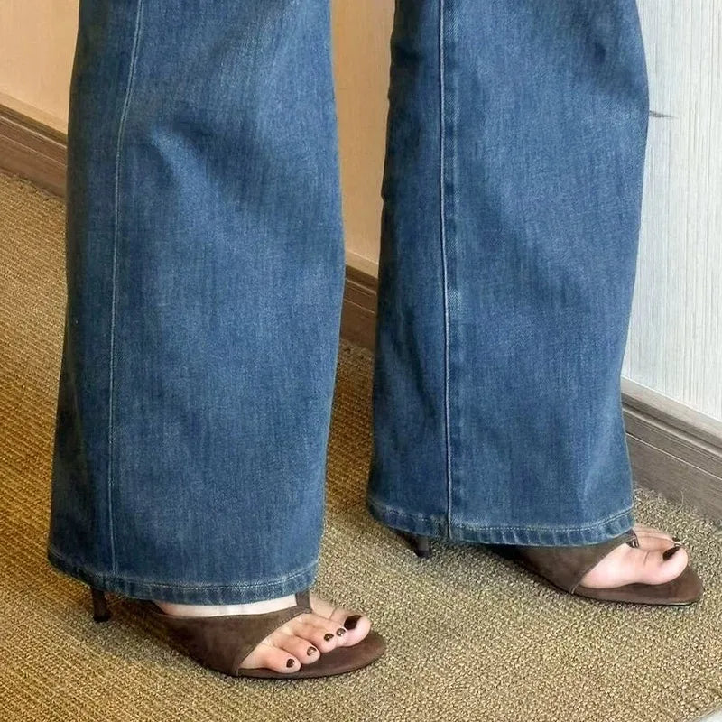 Round Toe Thin Heel Slippers Flip Flops Sandals Shoes Shallow Medium Heels Slippers Slides Pumps