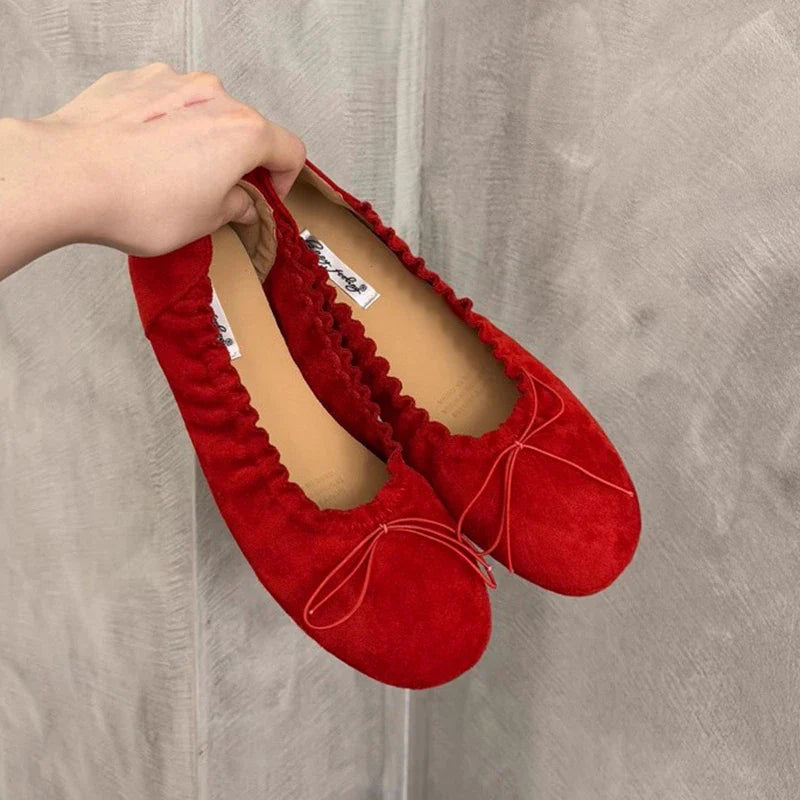 Brand Flat Shoes Round Toe Pleated Shallow Slip On Boat Shoes Soft Flat Heel Single Shoes