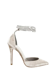 Velvet Sandals Pointed Toe Ankle Rope Ties Stiletto Heels Lace Up Causal Holiday Party