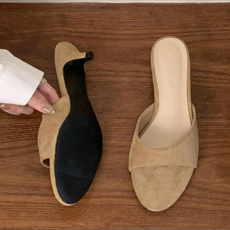 Thin Low Heels Slippers Round Open Toe Beach Casual Sandal Mules Slides Shoes Zapatos De Mujer