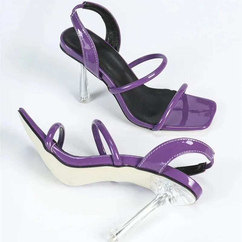 Solid color square Back Strap thin high heel non-slip shoes party open toe