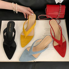 In Pointed Toe Wedges Slippers Flip flops Slides Low Heel Wedges Sandals