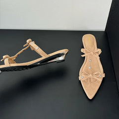 Footwear Pointed Toe Wedges Slippers Slides Butterfly-Knot Heeled Sandals