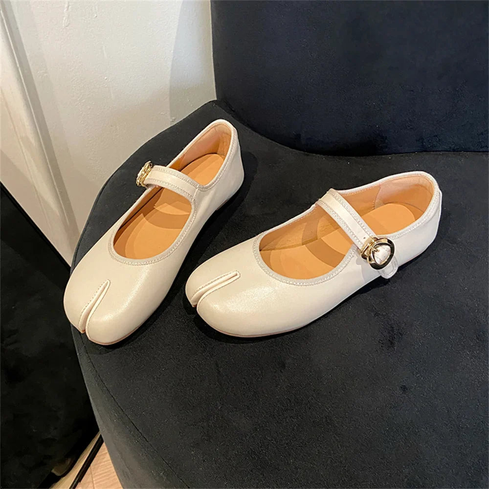 Mary Jane Genuine Leather Shoes Hand Stitch Casual Streetwear Ballet Flats Leopard Red Cute Shoes Loafers