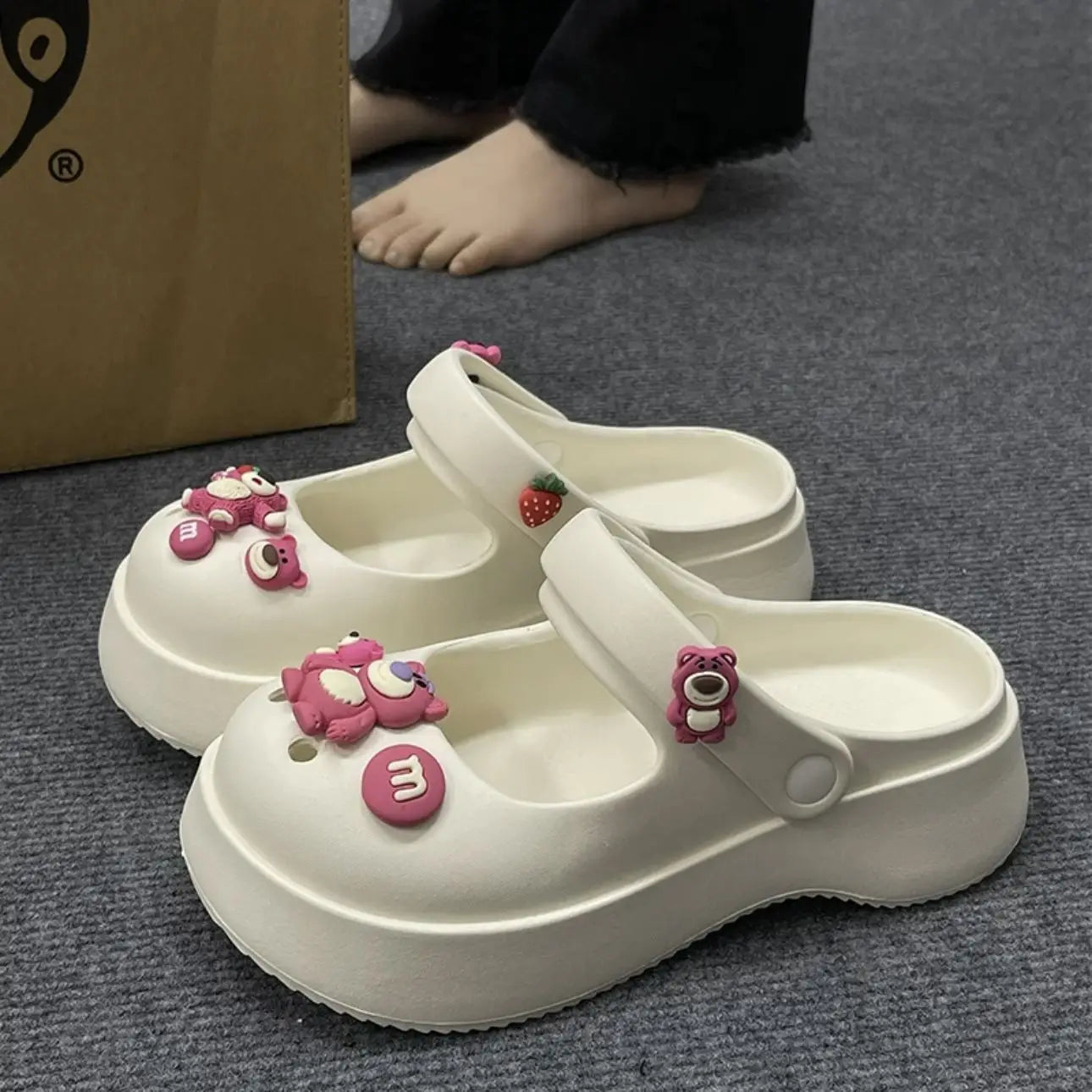 Platform Kawaii Slides Shoes Cute White Slippers and Sandals on Beach Thick Normal Top Designs Vip 39