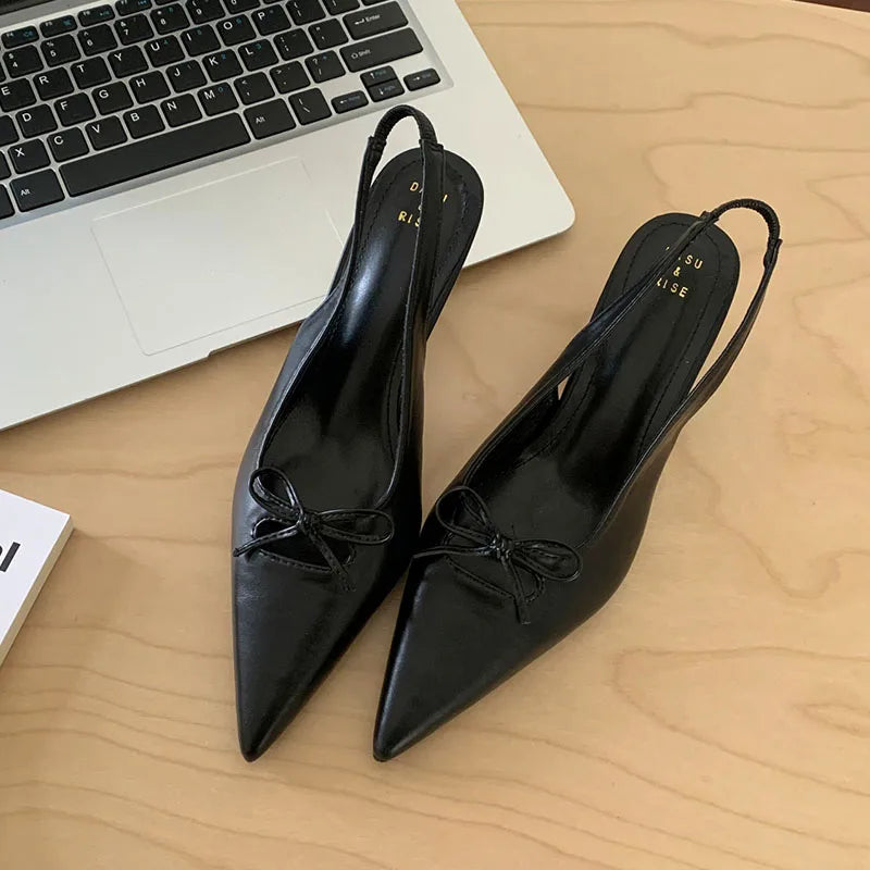 Butterfly-Knot Medium Heels Pumps Shoes Slip Pointed Toe Thin Heels Sandals Shoes