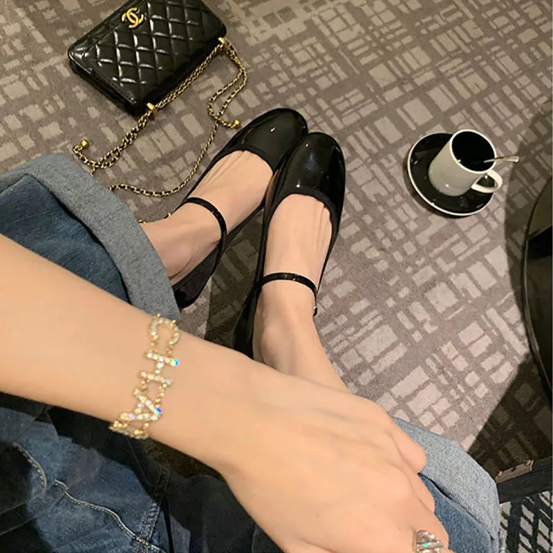 Shiny PU Leaather Flats Mary Janes Shoes Red Elegant Basic Pointed Toe Loafers Daily Casual Black Shoes
