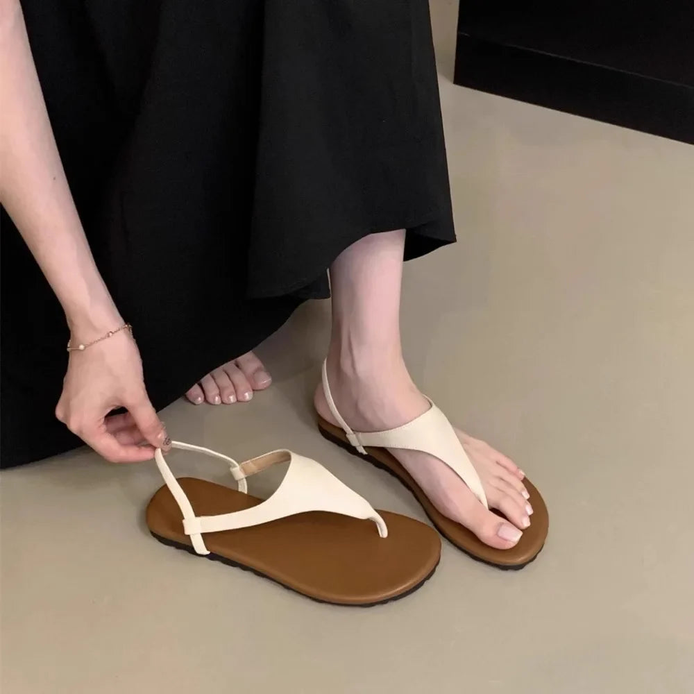 Clip Toe Gladiator Sandals Casual Beach Vacation Shoes Elegant Dress Flats Sandalias