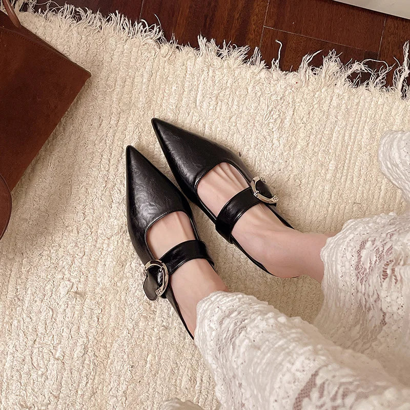 French Style Low Heel Square Mary Jane Shoes Shoes Slippers Retro Small Leather Shoes