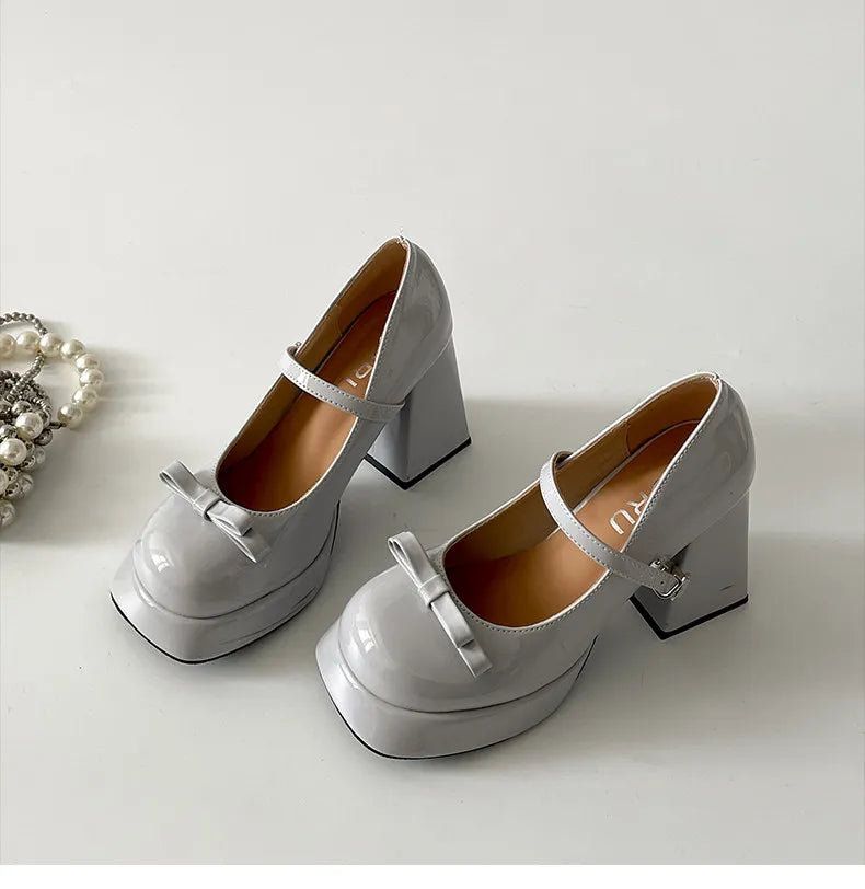 Platform Thick Heel Mary Jane Shoes Square Toe Shoes Elegant Height Increase