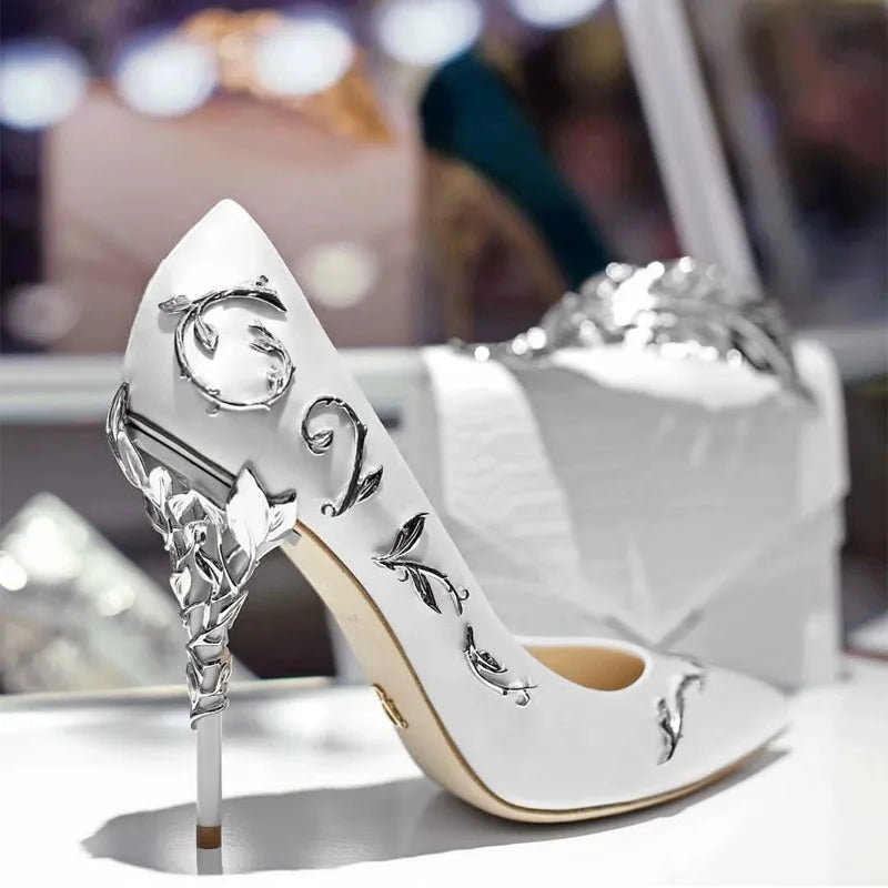 Metallic Accessories Ultra-High Pointed-Toe Pumps Satin Nightclub Shoes Catwalk Stiletto Shaped Heel Wedding Heels