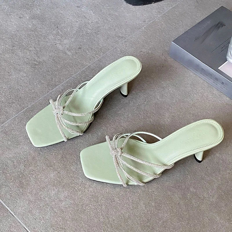 Party High Heels Pumps Slides Shoes Slip Rhinestones Thin Heels Shoes