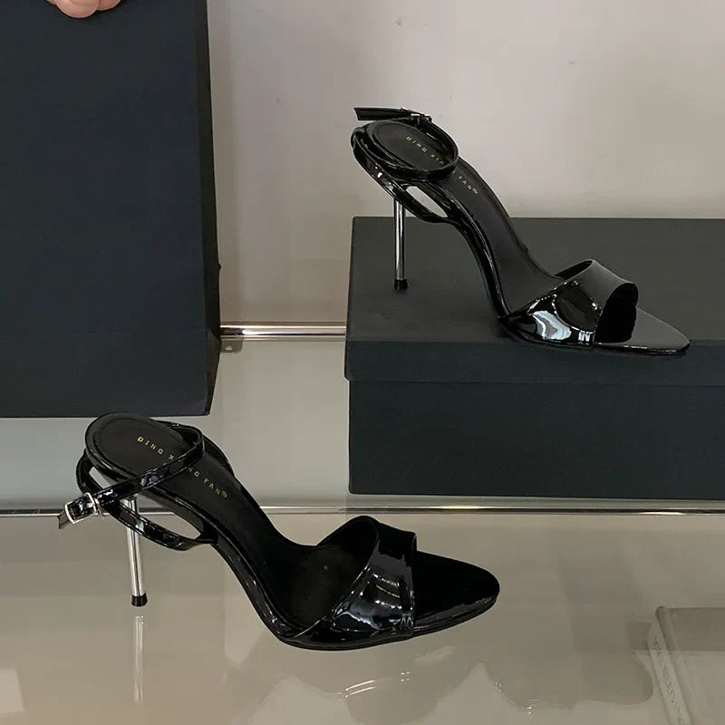 Ankle Buckle Super High Heels Sandals Shoes Round Toe Footwear Elegant Heeled Sandals
