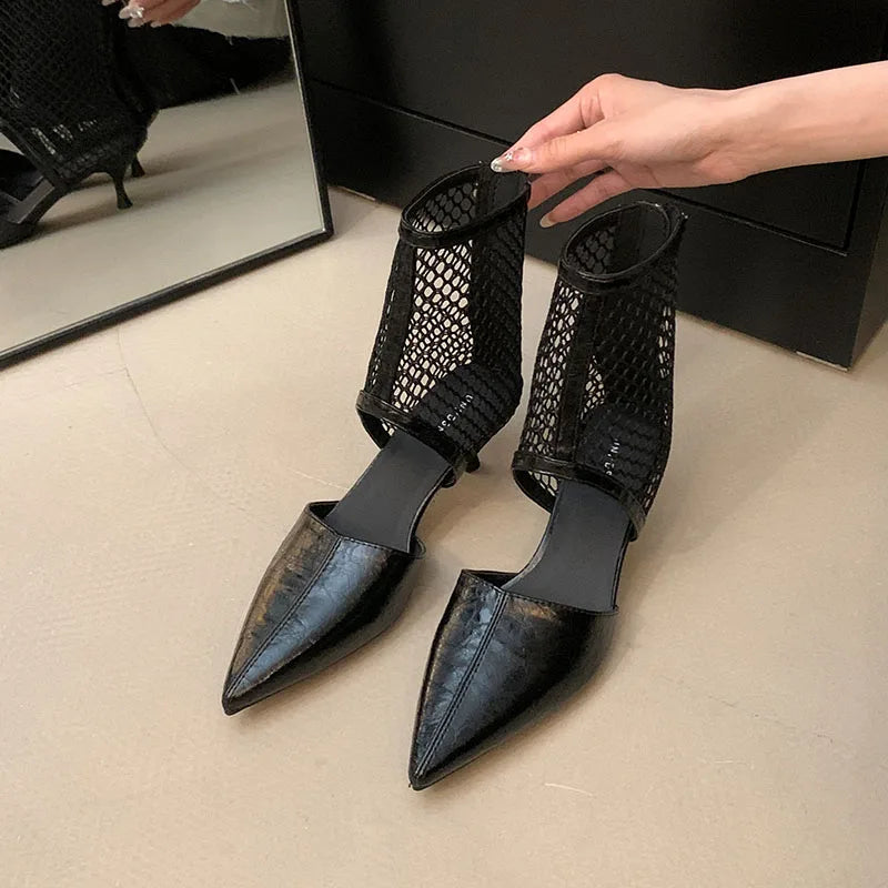 Low Heel Footwear Ankle Sandals Boots Shoes Zippers Pointed Toe Modern Sandals Booties Heeled Shoes