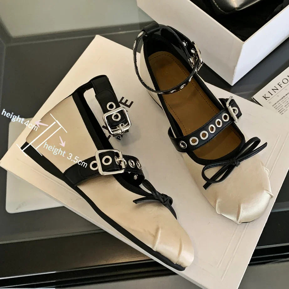 Rivet Ballerina Shoes Flat Mules Shoes Fashions Round Toe Skeleton Ballet Shoes Casual Metal Decoration Mary Jane Pumps