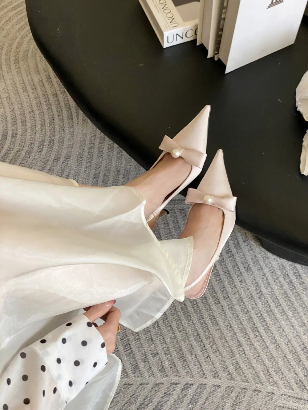 High Quality Satin Bow Pumps Pointed Toe Thin Heeled Backless Brand Shallow Mouth Sandal