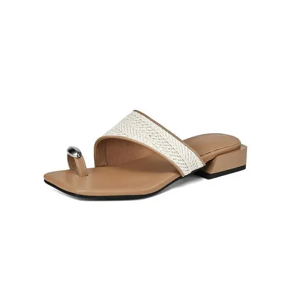 Slippers Casual Beach Shoes Low Slides Square Toe Rubber Flip Flops Sabot Hawaiian Soft PU Rome Fabric Leisure Hoof