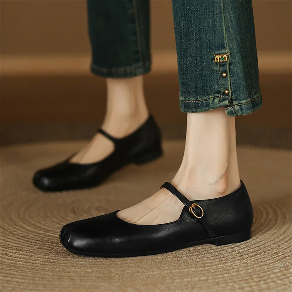 Womens Casual Flats Shoes Genuine Leather Mary Janle Shoes Moccasins Walking Lofers Shoess Retro Flats