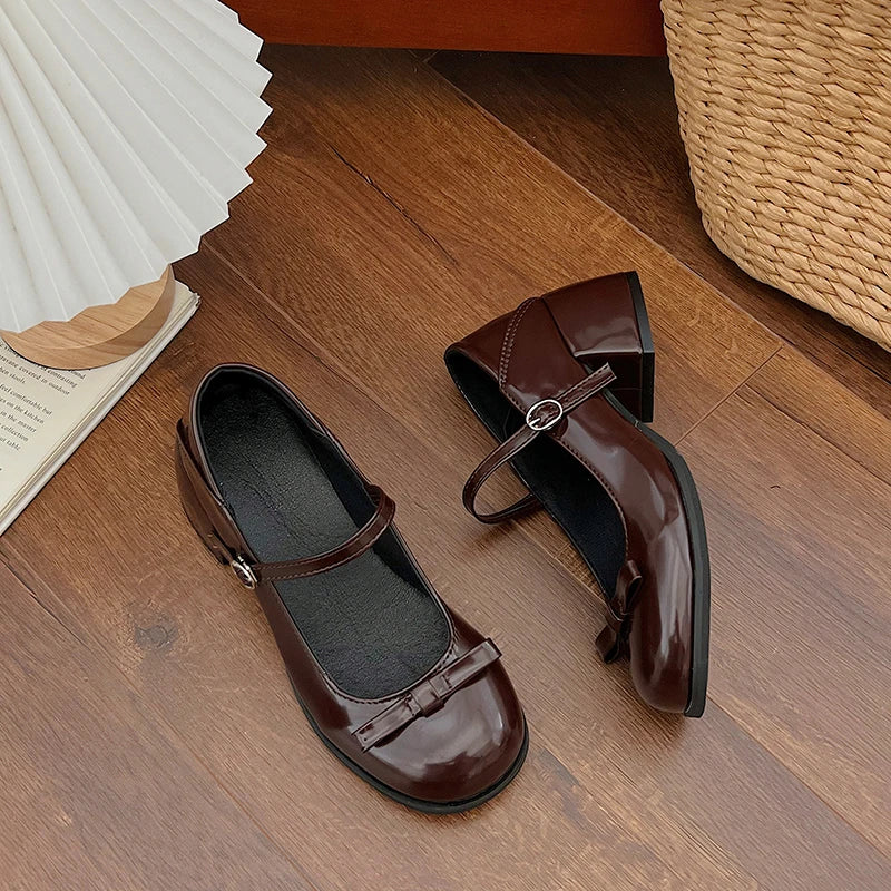 Mary Jane Shoes Elegant Low Heel Shoes Casual Buckle Single Shoes College Style Footwear Single Pumps