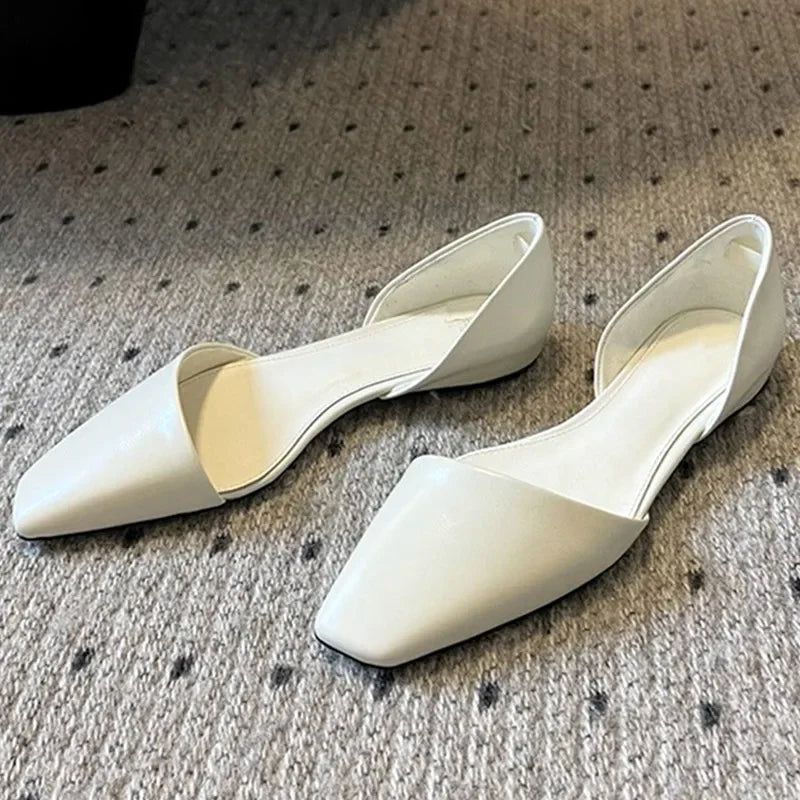 High Quality Retro Leather Flats Shoes Oblique Square Toe Hollow Mules Sandals Cozy Ballet Flats Loafers