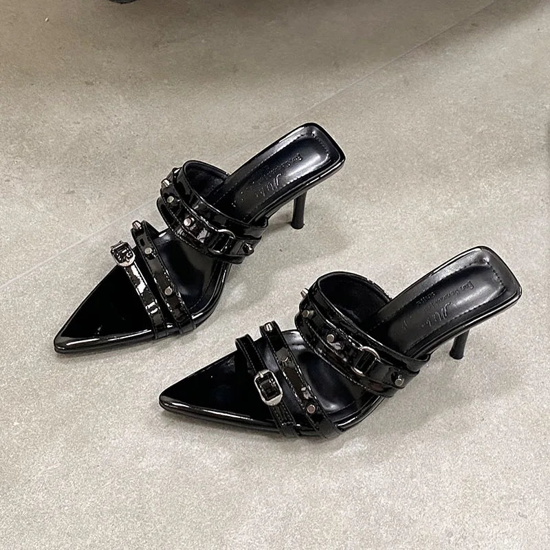 Pointed Toe Heels Pumps Slides Shoes In Slip Rivet High Heels Shoes