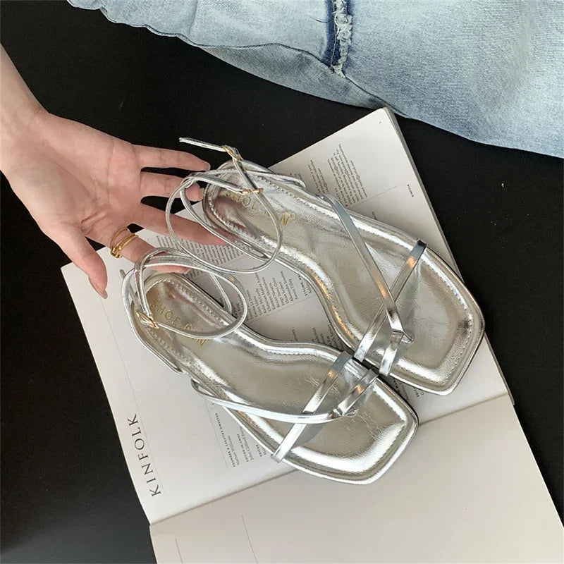 Gladiator Elegant Narrow Band Clip Toe Shoes Comfort Flats Beach Sandalias