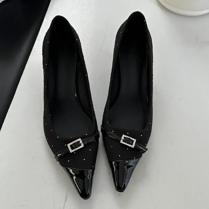 Pointed Toe Low Heel Shoes Belt Buckle Elegant Office Thin High Heels Shallow Pumps Zapatos De Mujer