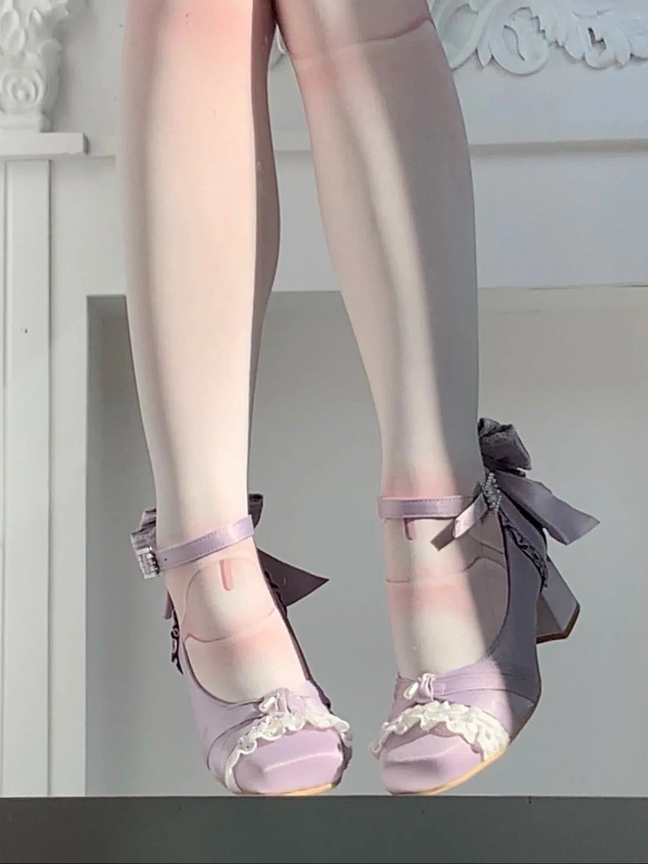 Pink Lolita Shoes Ballet Thick Heel High Heels Mary Jane Shoes Satin Elegant Platform Waterproof Pumps Original