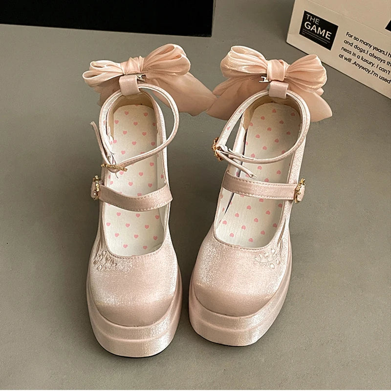 Night Club Platform Lolita Pumps Butterfly-knot High Heel Shoes Stripper Party Shoes