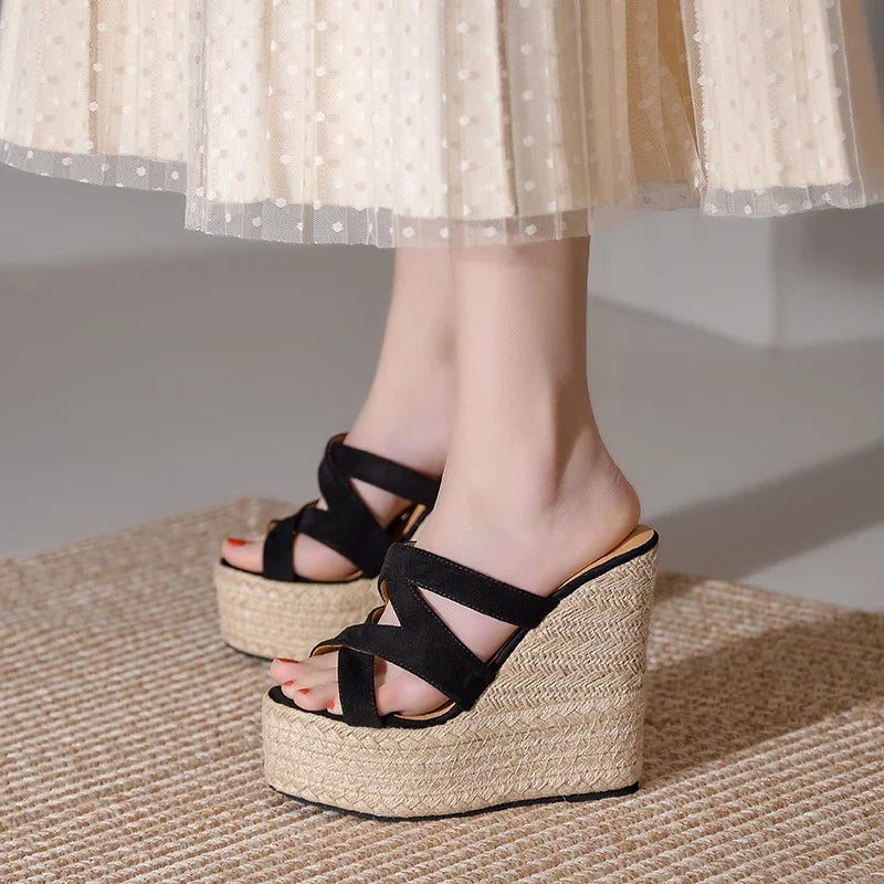 Size 32-39 Open Toe Sandals High Heel Wedge Platform Beach Sandals Shoes