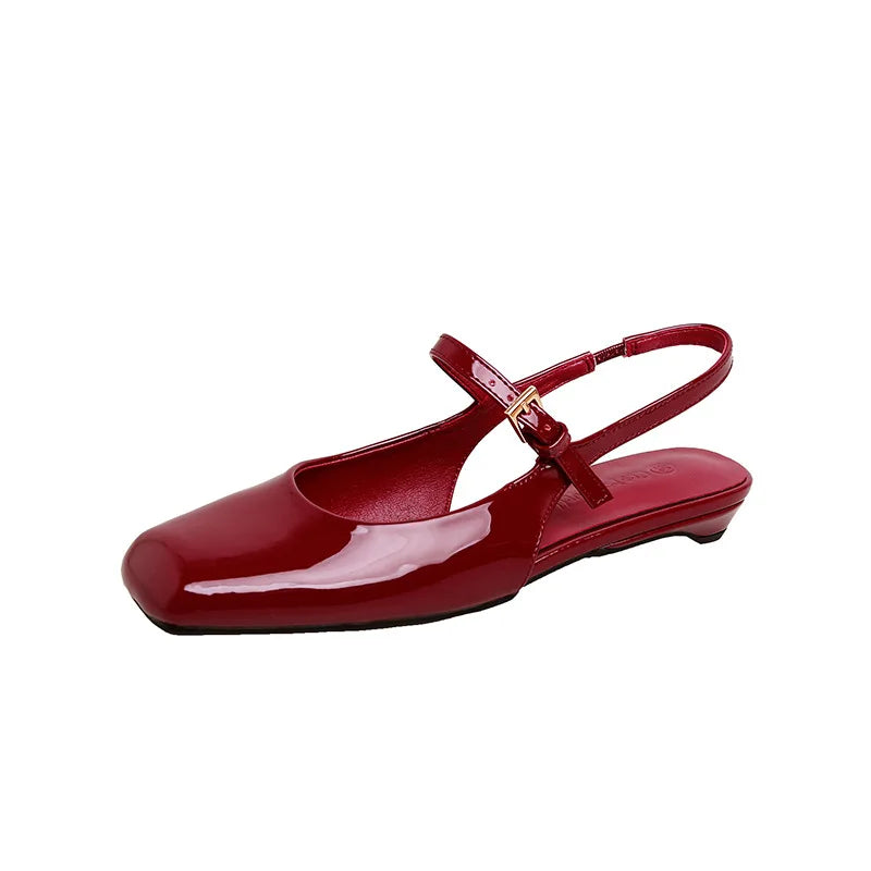 French Bag Head Mary Jane Sandals One-word Buckle Belt Rear Empty Flat-soled Temperament Single Shoes