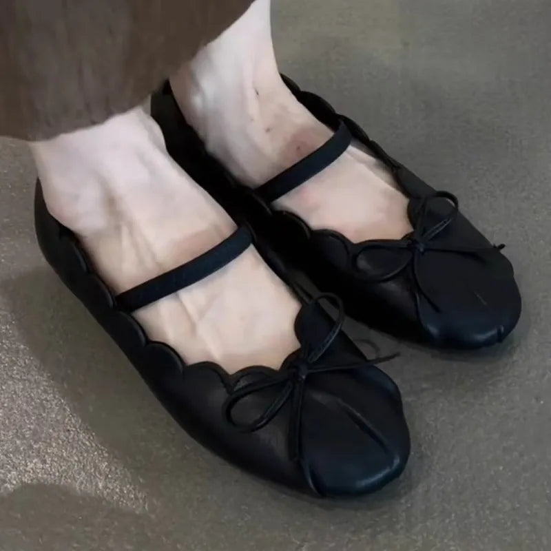Sweet Bowknot Design Comfort Soft Ballet Flats Elegant Pleated Shallow Flats Loafers Zapatos De Mujer