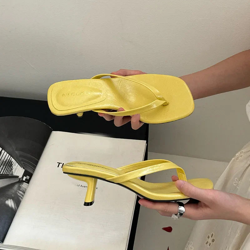 Square Toe 4CM Heels Slippers Slides Sandals Casual Flip flops Thin Heel Slippers
