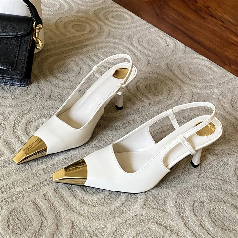 Shallow Pointed Toe Leopard Print Thin High Heels Stripper Party Slingbacks Shoes