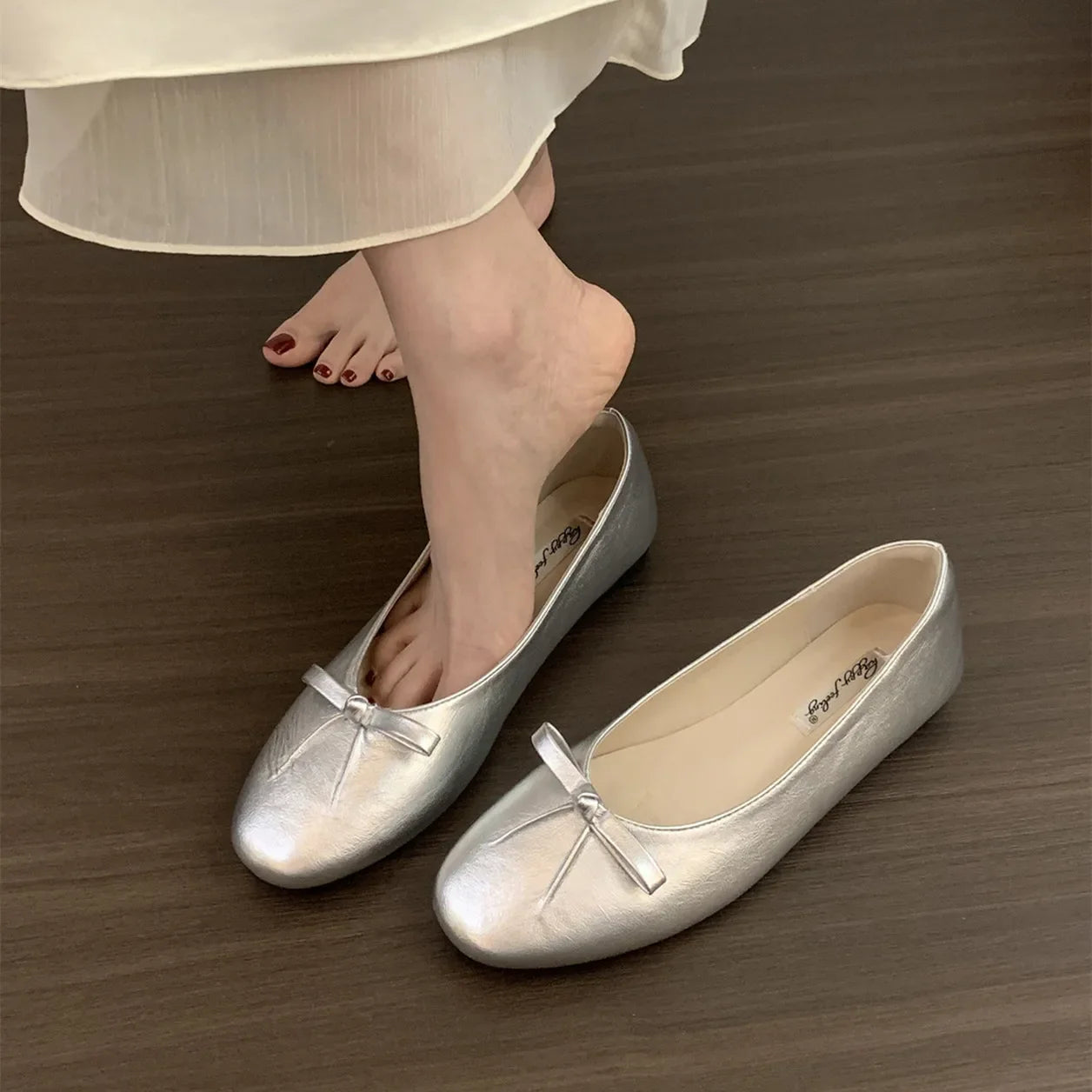 2026 Flat Shoes Round Toe Bow-knot Slip On Ballet Shoes Soft Flat Shoes Casual
