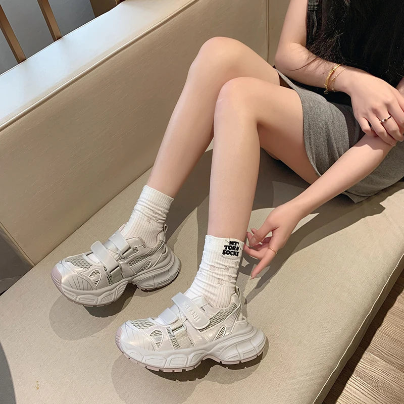 Sandals Thick Bottom Hollow Head Patch Color Sports Shoes Casual Increase Breathable Non-slip Shoes