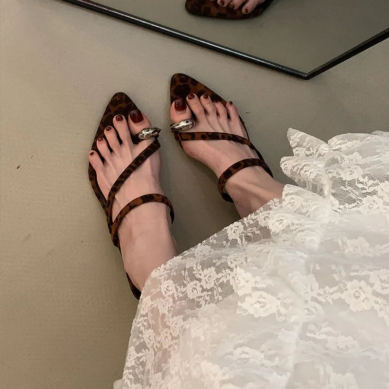 Metal Wedges Slippers Shoes Flip flops Footwear Pointed Toe Heeled Slippers Pumps Slides Shoes
