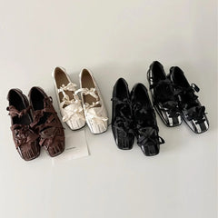 square head bow shallow mouth ballet shoes one-pedal flat Mary Jane single shoes