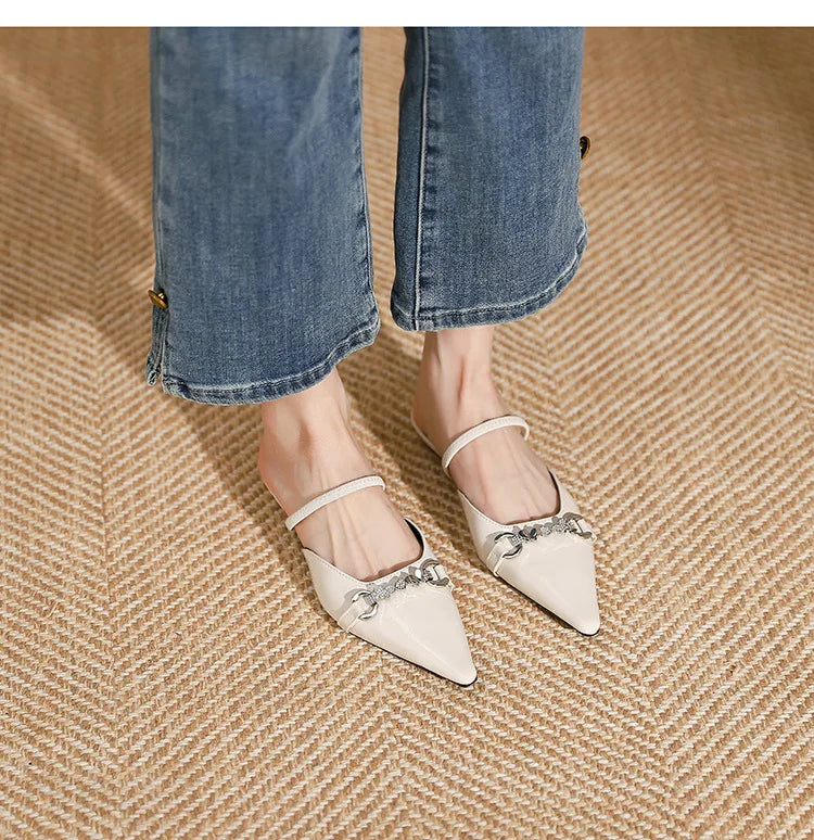 Low Shoes Ladies' Slippers Pointed Toe Butterfly-Knot Flat PU Rubber Strange Style Shoes Woman Butterfly-Knot Slipp