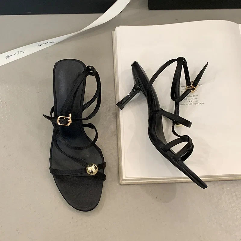 Ankle Strap Thin Heels Sandals Shoes Round Toe Footwear Party High Heels Sandals