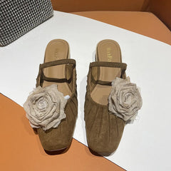 Half Slipper Mary Jane Shoes Elegant Mules Shoes Low Heel Sandal Outdoor Slipper