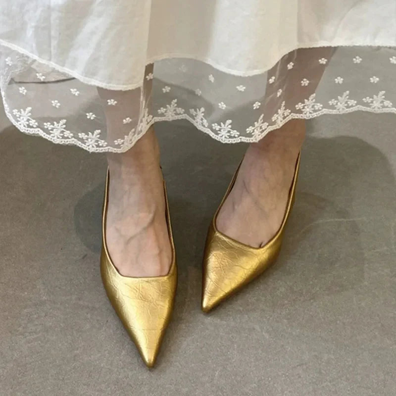 Low Heel Footwear Shallow Heeled Sandals Shoes Casual Pointed Toe Sandals Slip On