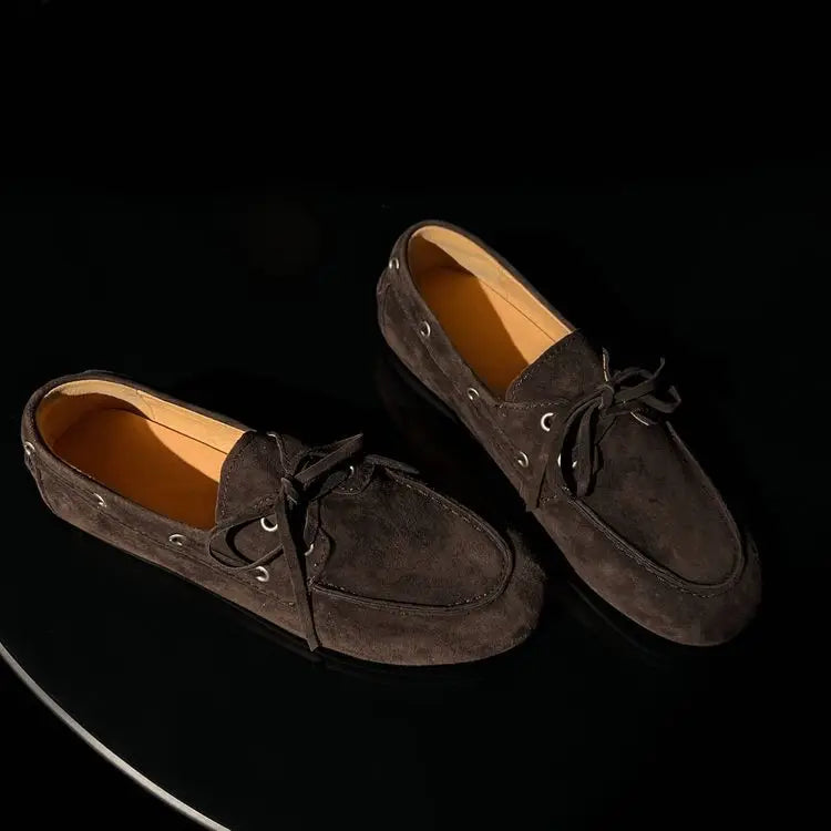 Leather Flats Shoes Loafers Round toe Vintage Suede Leather Casual British Style Flat Single Shoes