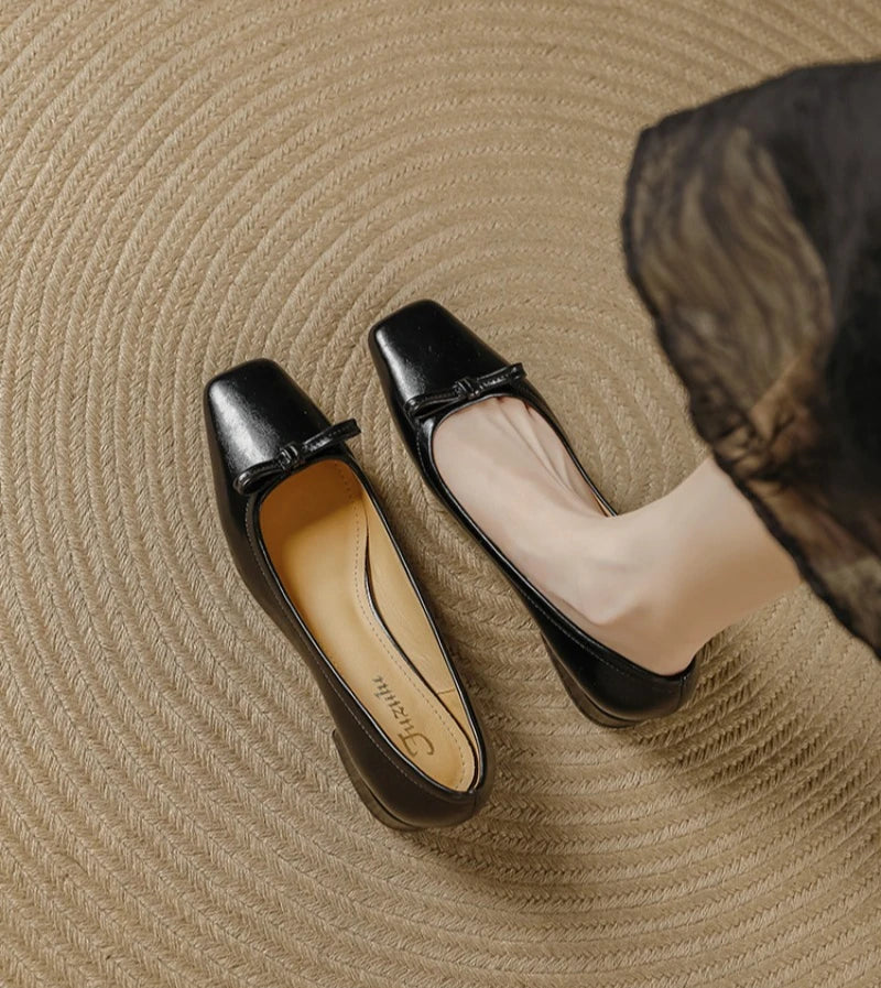 Single Shoes Retro Simple Mary Jane Square Head Shallow Mouth Comfortable Soft Leather Shoes