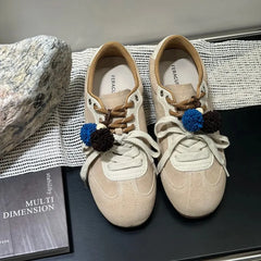 Retro Sporty Thick Bottom Breathable Heightening Shoes Vintage Dequn Round Toe Low Heel Comfortable All Season Shoe