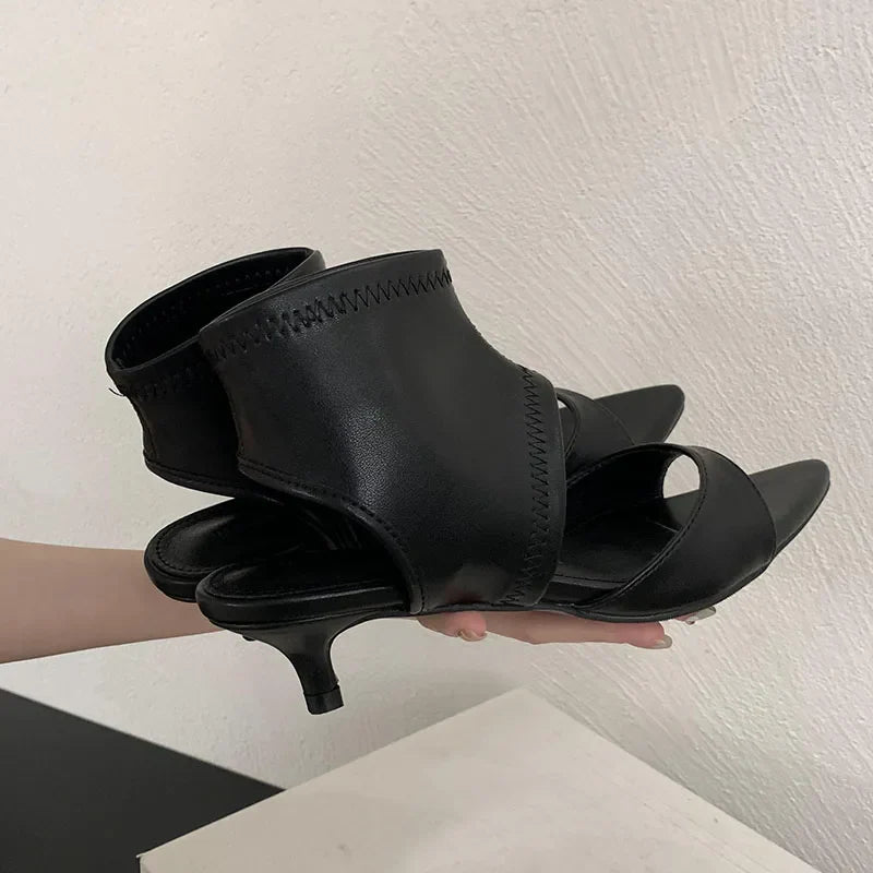 Open Toe Footwear Low Heel Modern Ankle Booties Shoes Stretch Heeled Sandals Boots Shoes