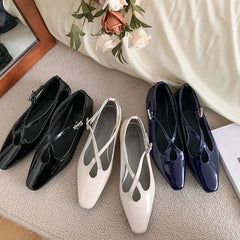 Retro Round Toe Cross Water Diamond With Casual Coarse Heel Mary Jane Shoes French Single Shoes