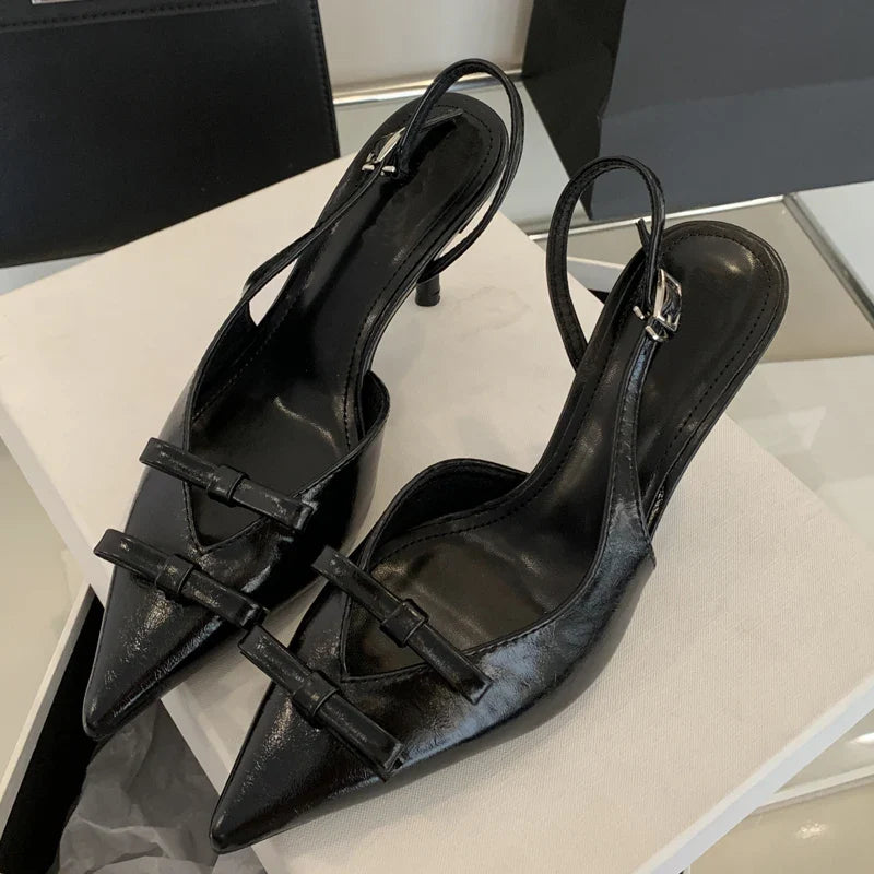 Butterfly-knot Buckle Strap Pointed Toe Thin High Heels Party Wedding Shoes